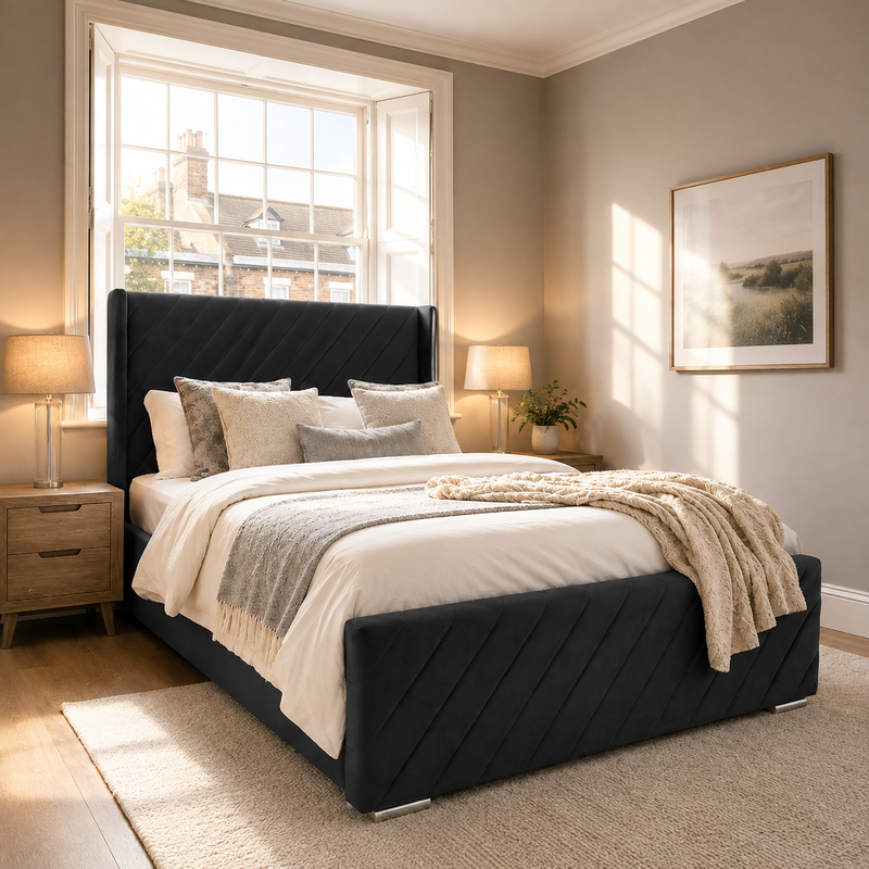 Alpha Wing Frame Bed ~ Matching Footboard | Modern Luxury Design