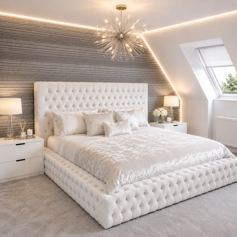 Luxury Ambassador Bed – Custom High Headboard ~ Multiple Colours & Fabrics