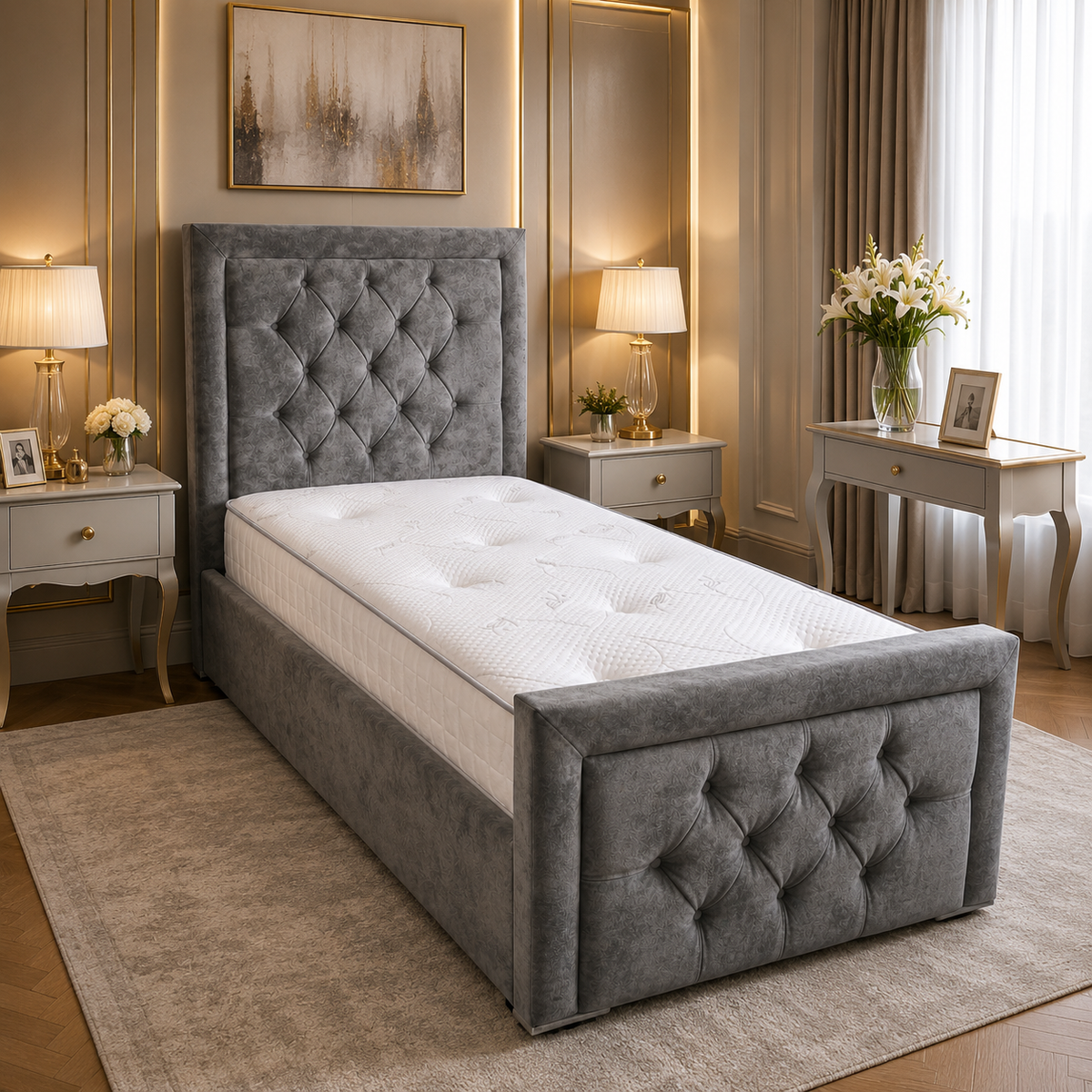 Hilton Bed - Deep Button Design | Premium Quality | Optional Ottoman Storage