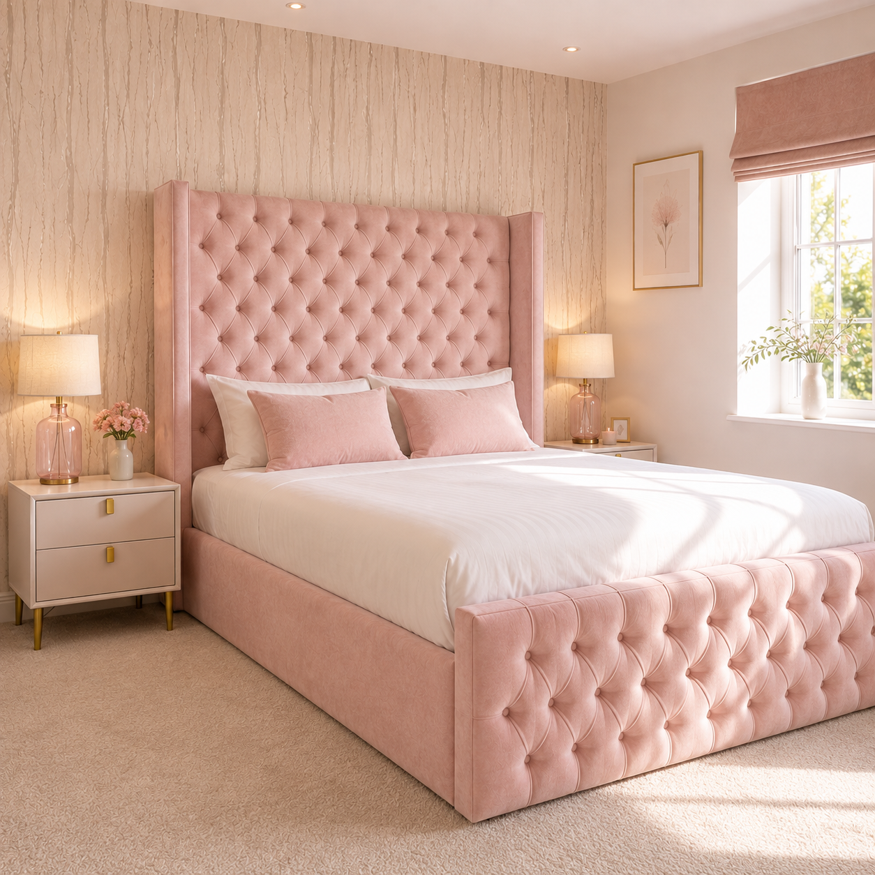 Chesterfield Wing Bed | Deep Button Tufted Headboard | Luxury Upholstered Bed | Ottoman Storage | All UK Sizes