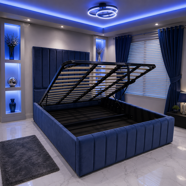 Upholstered Gas Lift Up Storage Beds - Multi Storage Design