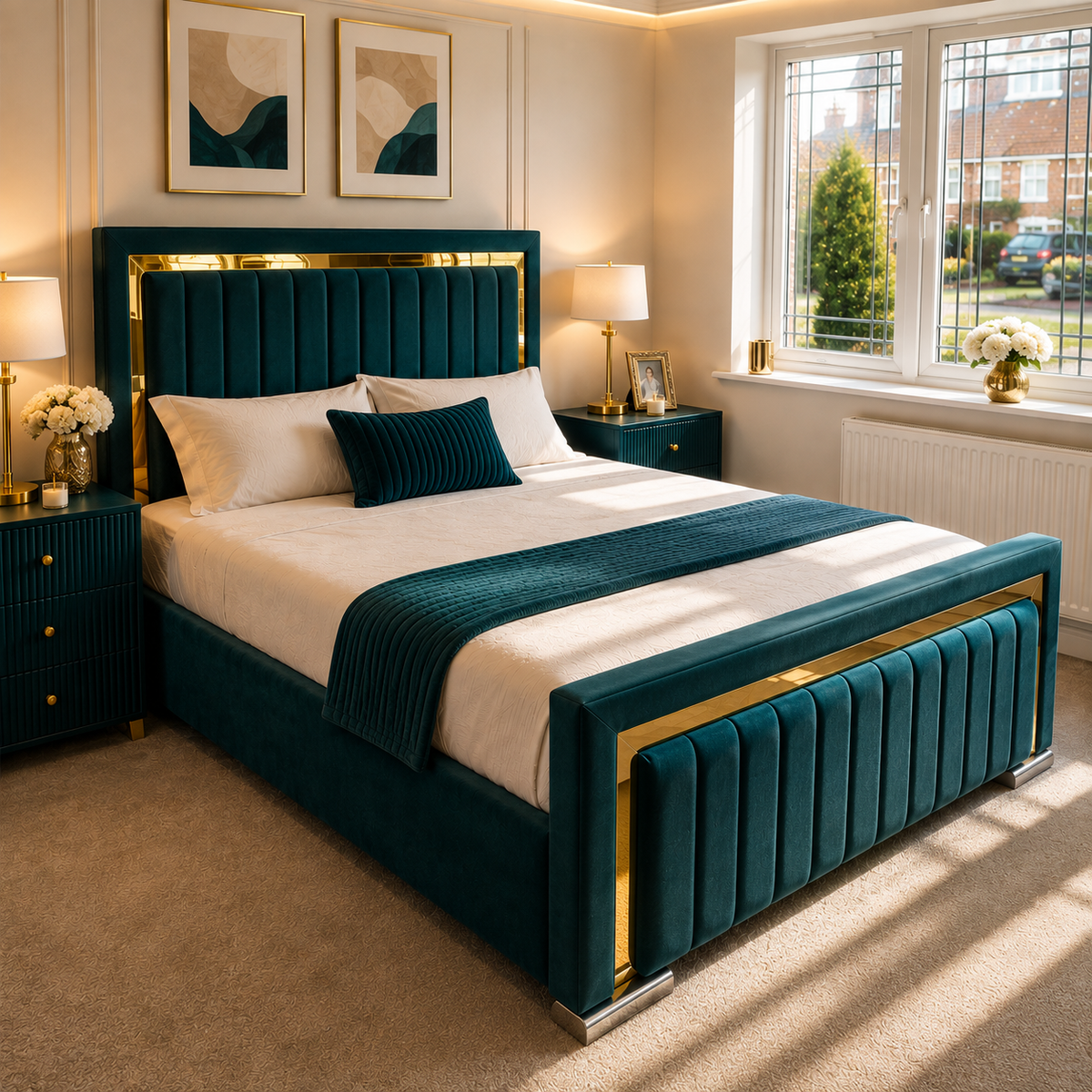 Golden Strip Bed – Luxury Gold Detail | Ottoman Storage |50" Iris Headboard