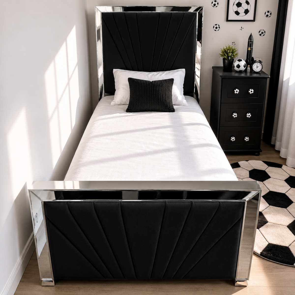 Mirror Crush Bed – Luxury Upholstered Bed | Elegant Mirrored Frame | All Sizes Available