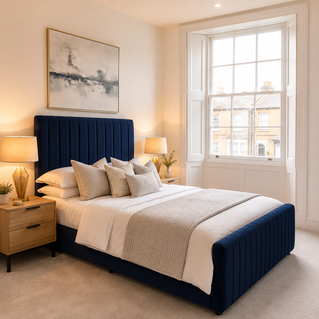 Panel line Bed with Mattress | 50" Narrow Headboard | Luxury Upholstered Bed | Complete Bed Set