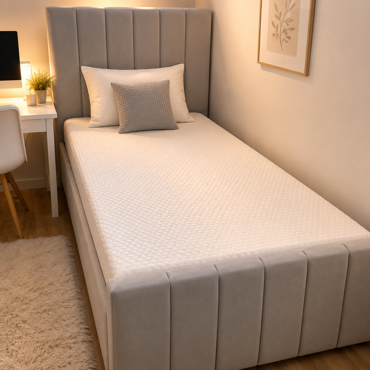 Panel line Bed with Mattress | 50" Narrow Headboard | Luxury Upholstered Bed | Complete Bed Set