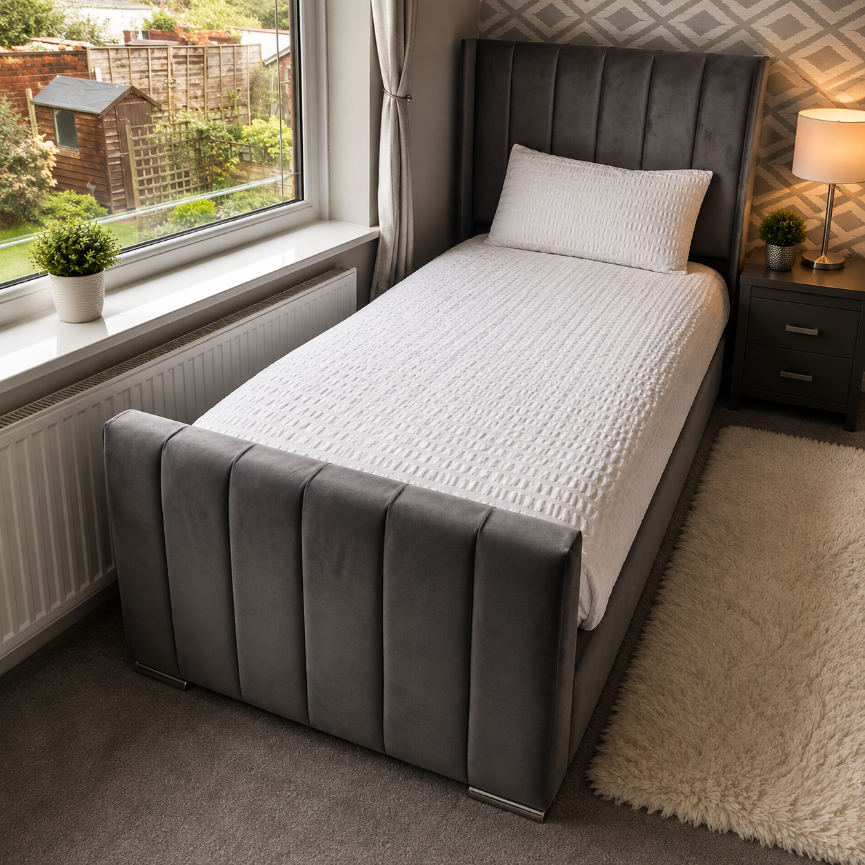 Alpha Wing Frame Bed ~ Matching Footboard | Modern Luxury Design