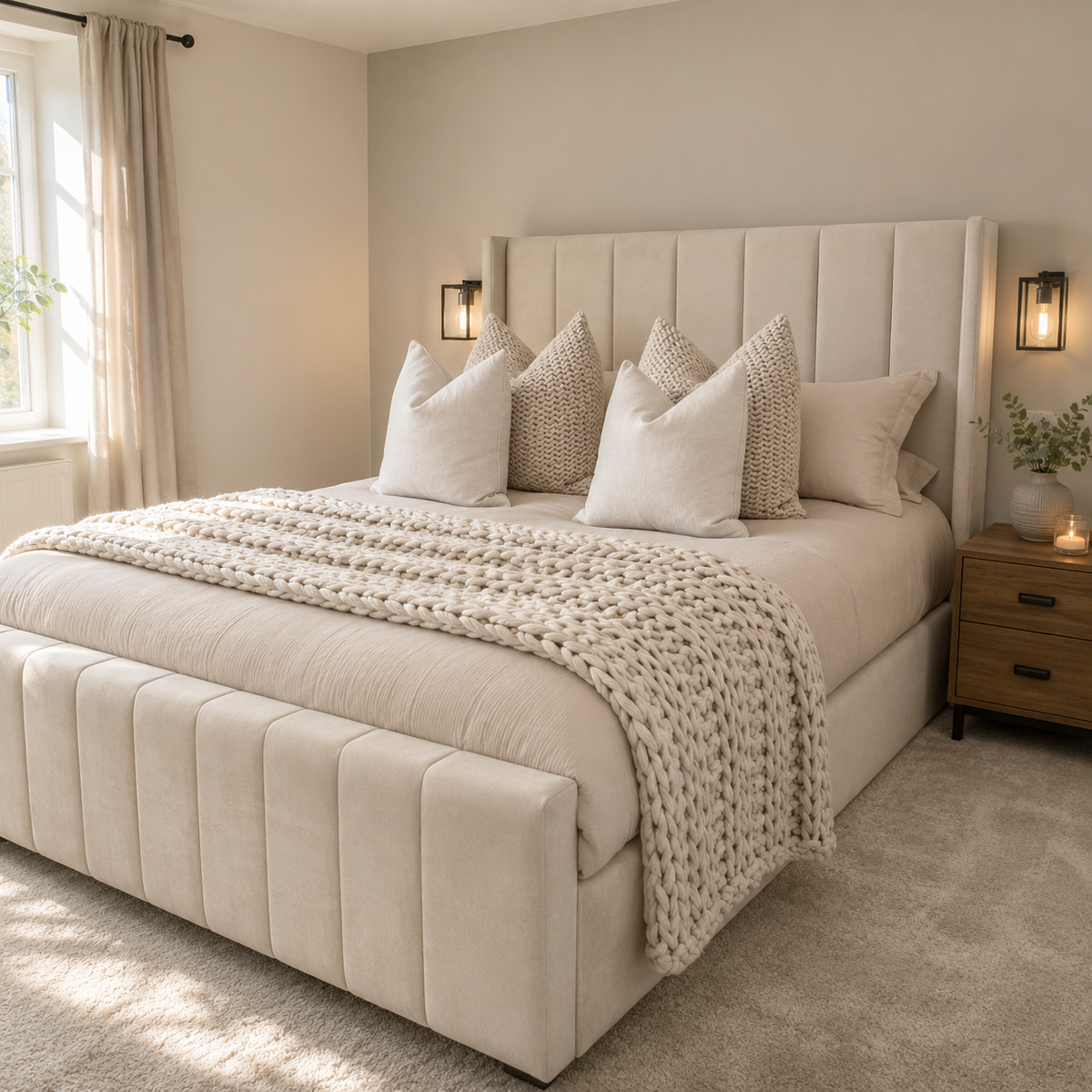 Royal Wingback Bed – Elegant High Headboard | Luxury Bedroom Design | Ottoman Storage Available