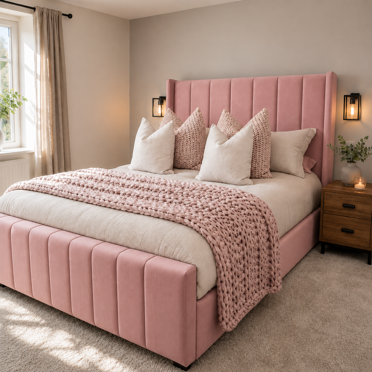 Royal Wingback Bed – Elegant High Headboard | Luxury Bedroom Design | Ottoman Storage Available